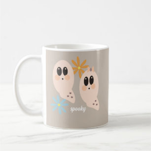 Mug Joli fantôme ghoul rétro groovy floral beige