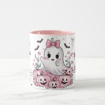 Joli fantôme rose Halloween Citrouille pastel bico