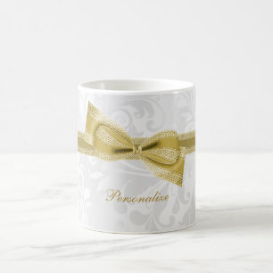 Mug Joli faux nœud papillon et ruban et damas doré