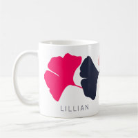 Joli Feuille personnalisé Navy Blue & Pink Ginkgo