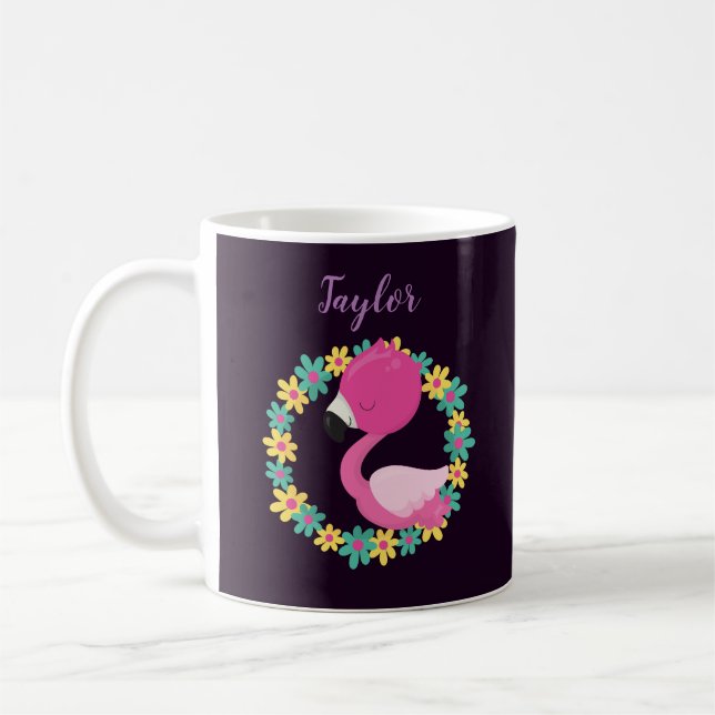 Mug Joli Flamant rose sur arrière - plan pourpre (Gauche)