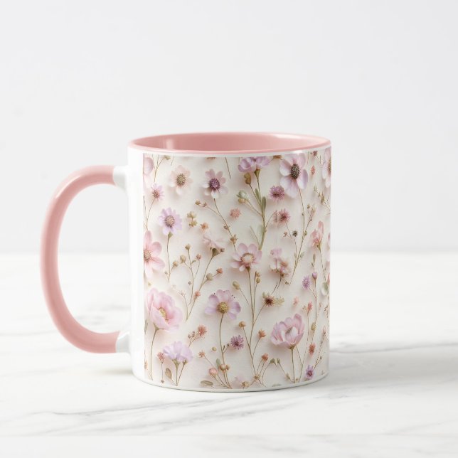 Mug Joli Fleur sauvage 3D Whimsical En rose Et lilas (Gauche)