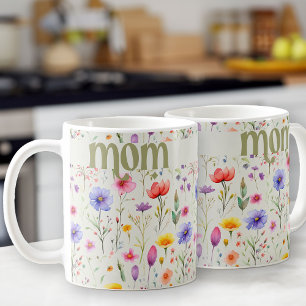 Mug Joli Fleur sauvage coloré Motif Vert doux maman