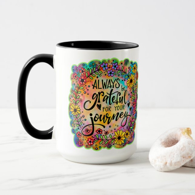 Mug Joli floral gracieux pour votre devis de voyage (Avec donut)