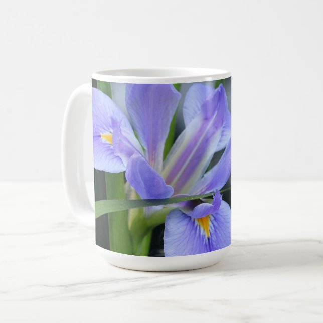Mug Joli floral (iris), avec vers de Mark 11:24 (Devant gauche)