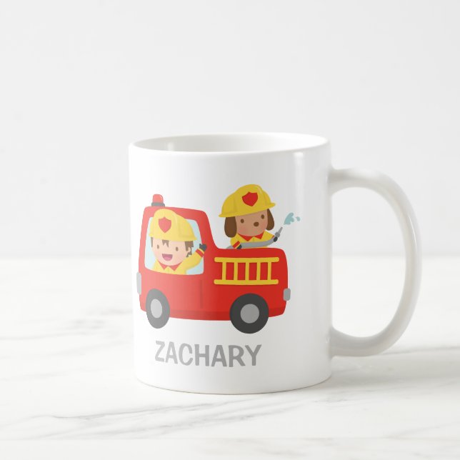Mug Joli garçon de pompier et chien dans un camion de  (Droite)