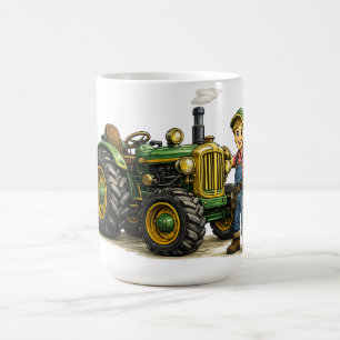Mug Joli Garçon Fermier Avec Art De Tracteur Vert Vint