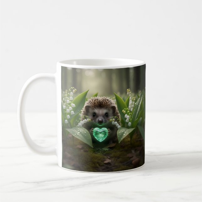 Mug Joli hérisson de mai avec cœur d'émeraude (Gauche)