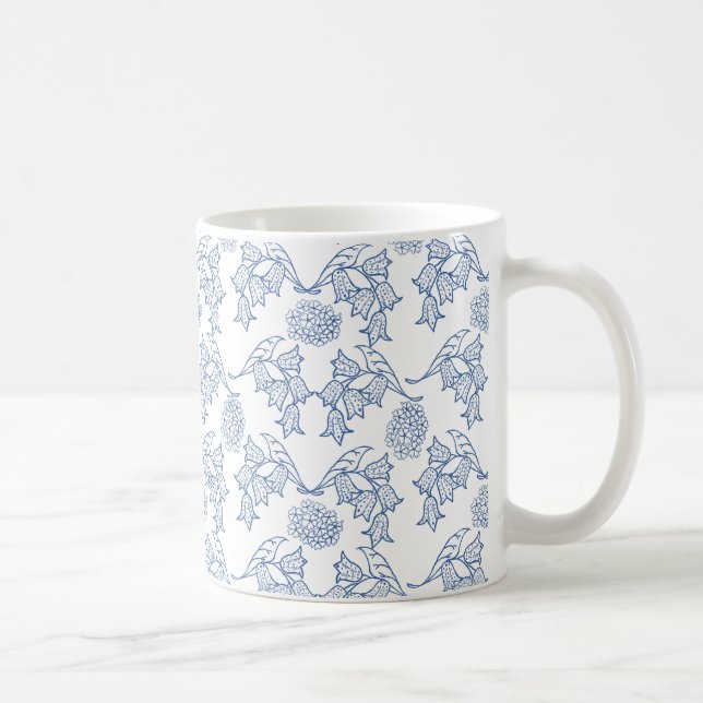 Mug Joli Indigo bleu sur blanc ethnie motif floral (Droite)