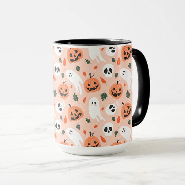 Mug Joli Jack-O-Lanterne et Motif fantôme (Devant droit)