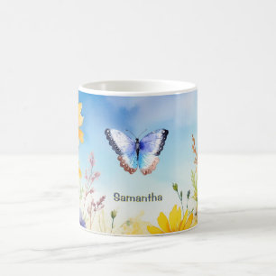 Mug Joli jardin à papillon aquarelle avec nom