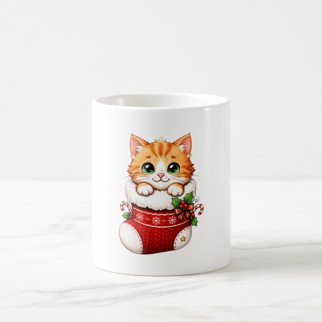 Mug Joli Kit de Chaussette de Noël Chat en Céramique (Centre)
