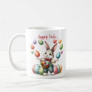 Mug Joli lapin Aquarelle Jonglant Oeufs de Pâques Coeu