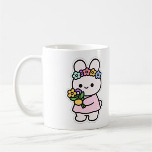 Mug Joli Lapin avec Couronne de Fleurs Printemps Pâque