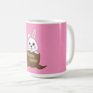 Mug Joli lapin blanc dans un oeuf au chocolat Joyeux P