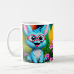 Mug Joli lapin bleu souriant portant des lunettes-5673