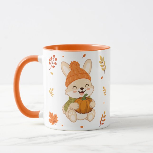 Mug Joli lapin d'automne avec citrouille.  (Gauche)