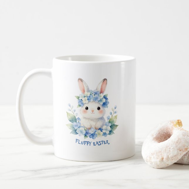 Mug Joli lapin de Pâques aquarelle avec hydrangea (Avec donut)