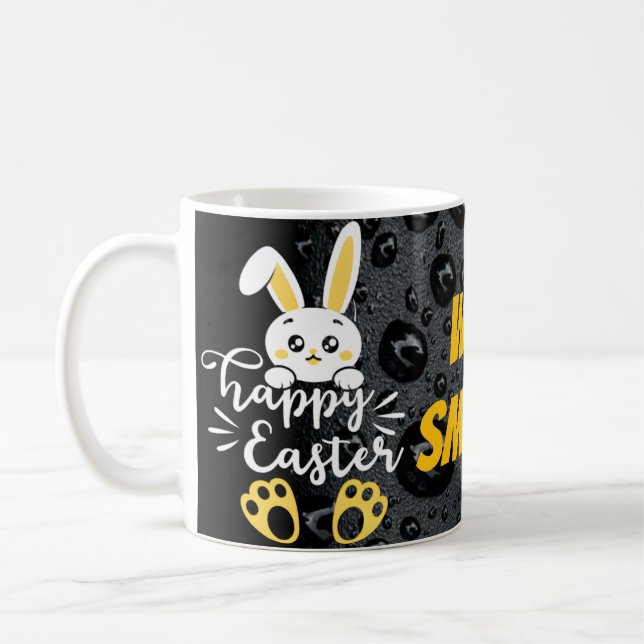 Mug Joli lapin de Pâques avec Paw Jaune Personnalisé (Gauche)