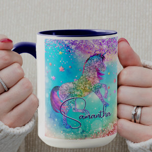 Mug Joli licorne rose paillettes arc-en-ciel aigue-mar