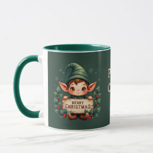 Mug Joli Lutin de Noël Tenant un Panneau Joyeux Vert