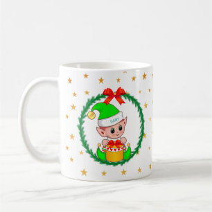 Mug Joli lutin de Noël vert, Couronne de pin et Étoile