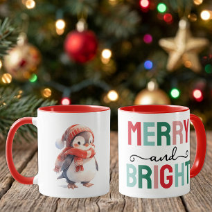 Mug Joli manchot Noël joyeux et lumineux