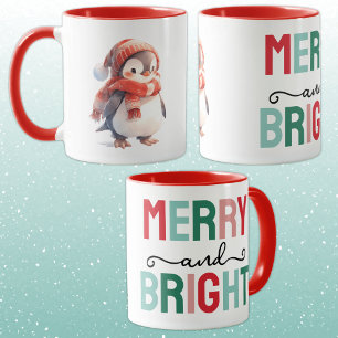 Mug Joli manchot Noël joyeux et lumineux
