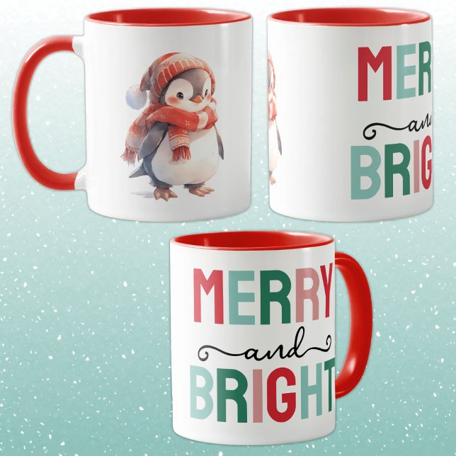 Mug Joli manchot Noël joyeux et lumineux (Créateur téléchargé)