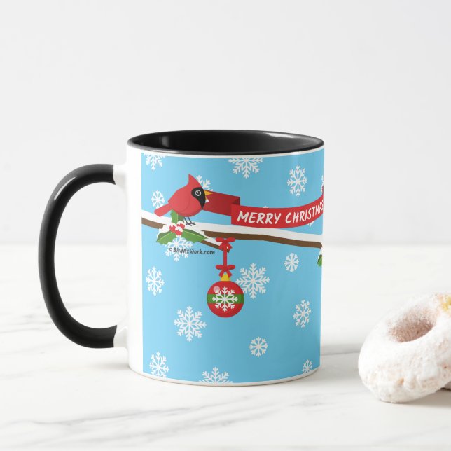 Mug Joli Merle Et Cardinal Sur Une Branche - JOYEUX NO (Avec donut)