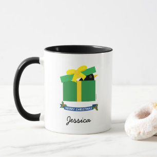 Mug Joli merle regardant hors de la boîte de cadeau av