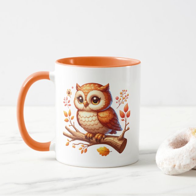 Mug Joli monogramme de chouette saisonnier d'automne (Avec donut)