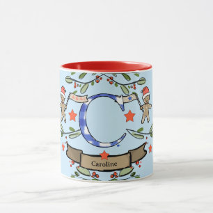 Mug Joli Monogramme de Noël rétro "C" avec le nom