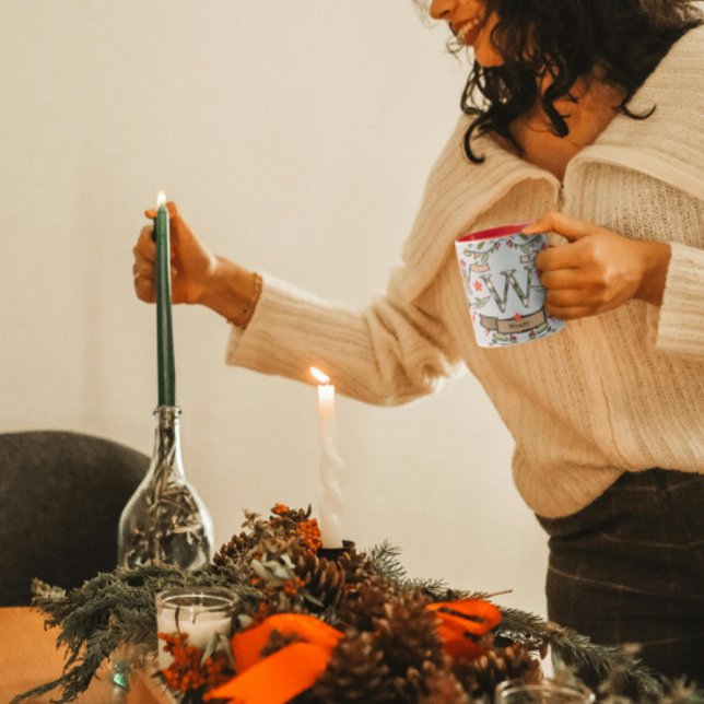 Mug Joli Monogramme de Noël rétro "W" avec le nom (Créateur téléchargé)