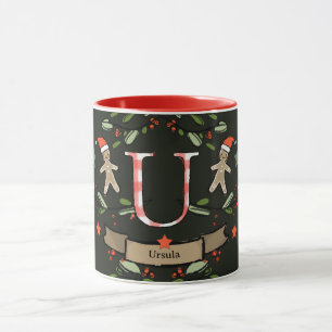 Mug Joli Monogramme de Noël "U" avec le nom