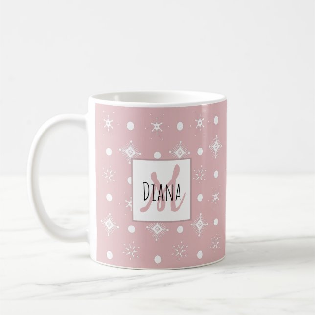 Mug Joli monogramme de nom de flocons de neige Noël   (Gauche)