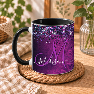 Mug Joli monogramme fausse brillant magenta noir