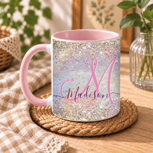 Mug Joli monogramme iridescent faux or pailleté