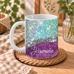 Mug Joli monogramme iridescent violet sarcelle faux pa