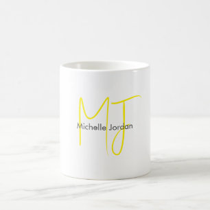 Mug Joli Monogramme Jaune Blanc Moderne Minimaliste
