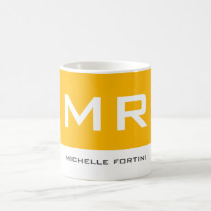 Mug Joli Monogramme Jaune Blanc Moderne Plaine