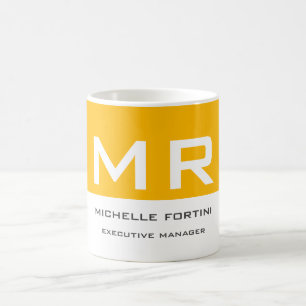 Mug Joli Monogramme Jaune Blanc Votre Nom