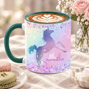 Mug Joli monogramme licorne rose paillettes arc-en-cie