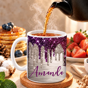 Mug Joli monogramme moderne rose rouge paillettes gout