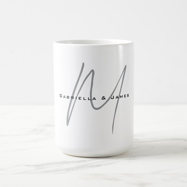 Mug Joli Monogramme Noir Blanc Gris Calligraphie (Centre)