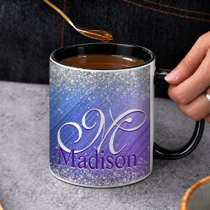 Mug Joli monogramme pailleté argent faux violet brossé