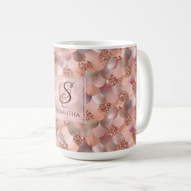 Mug Joli monogramme rose de sirène d'or (Devant droit)