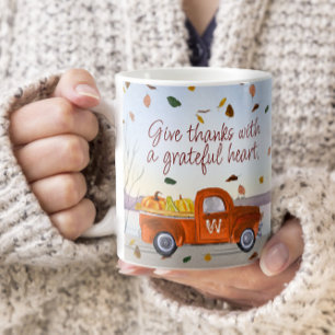 Mug Joli Monogramme Thanksgiving Orange Truck Thanksgi