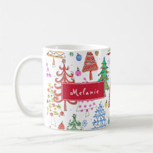 Mug Joli Motif d'arbre de Noël avec nom