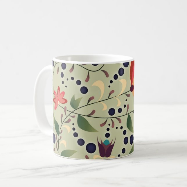Mug Joli motif de fleurs abstraites sur fond vert saug (Devant gauche)